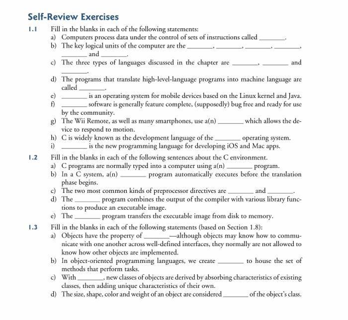 Solved Self Review Exercises 1 1 Fill In The Blanks In Each Chegg