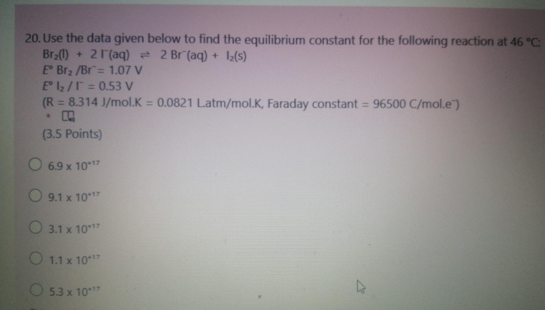 Solved 20. Use The Data Given Below To Find The Equilibrium | Chegg.com