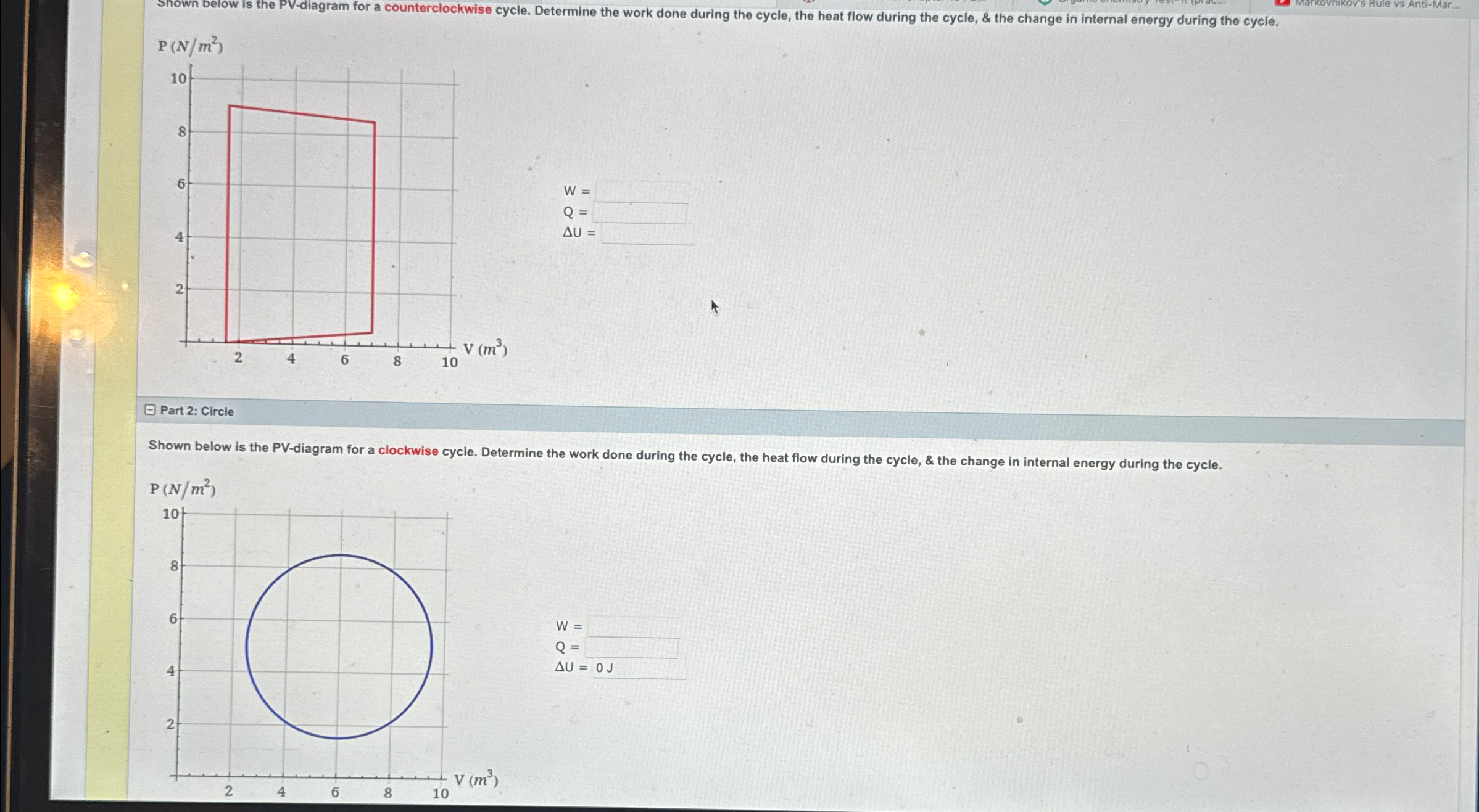 Solved Sown below is the PV-diagram for a counterclockwise | Chegg.com