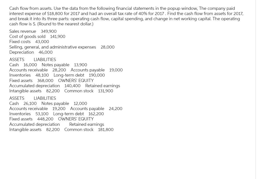 Solved Cash Flow From Assets. Use The Data From The | Chegg.com