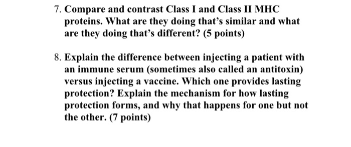 Solved 7. Compare and contrast Class I and Class II MHC | Chegg.com