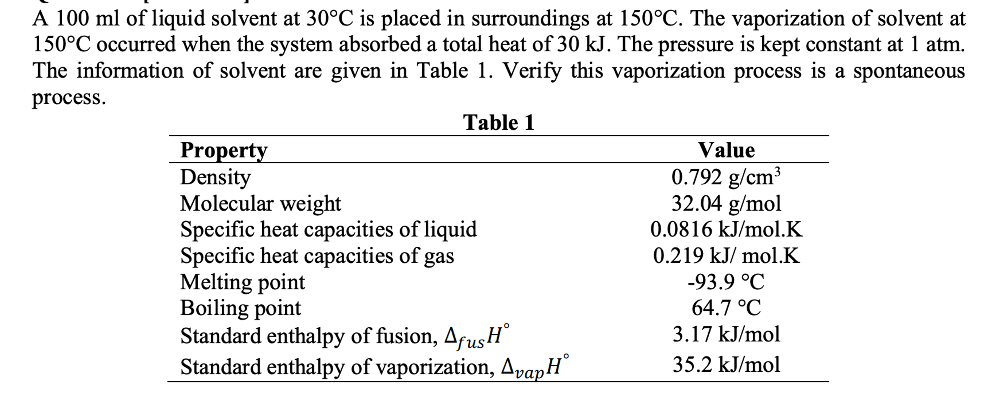 Solved A 100ml ﻿of liquid solvent at 30°C ﻿is placed in | Chegg.com