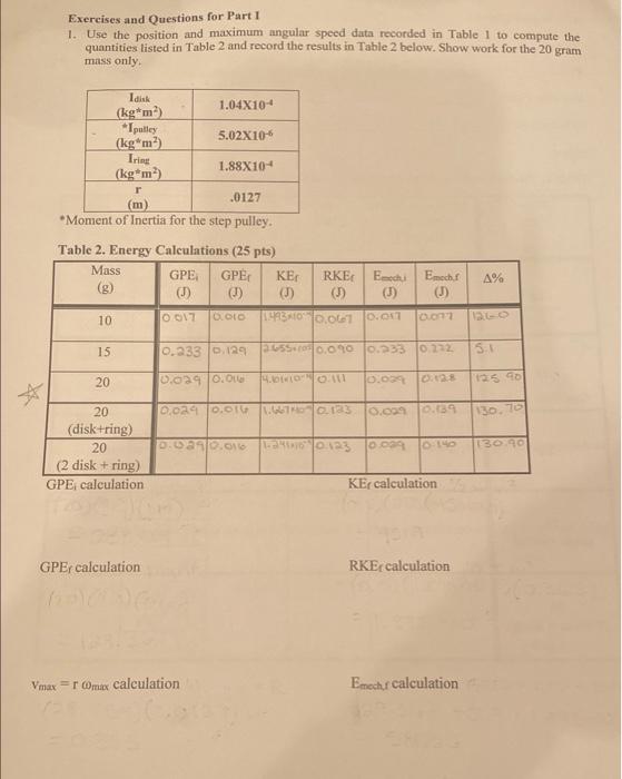 Solved Table 1. Pesition and Maximum Angular Speed Data (20 | Chegg.com