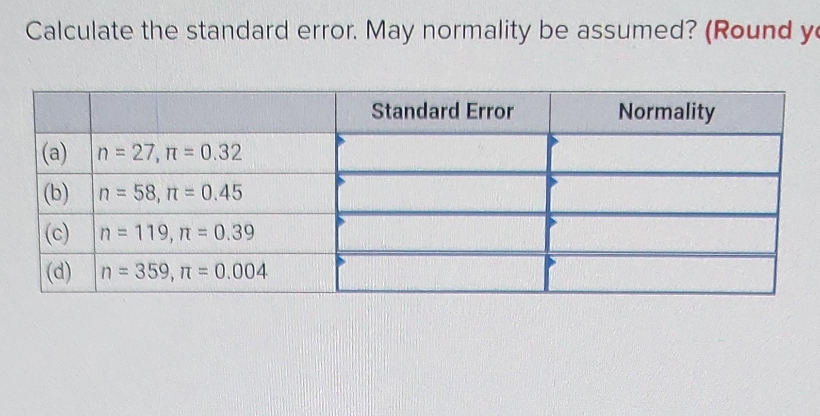 Solved Calculate the standard error. May normality be