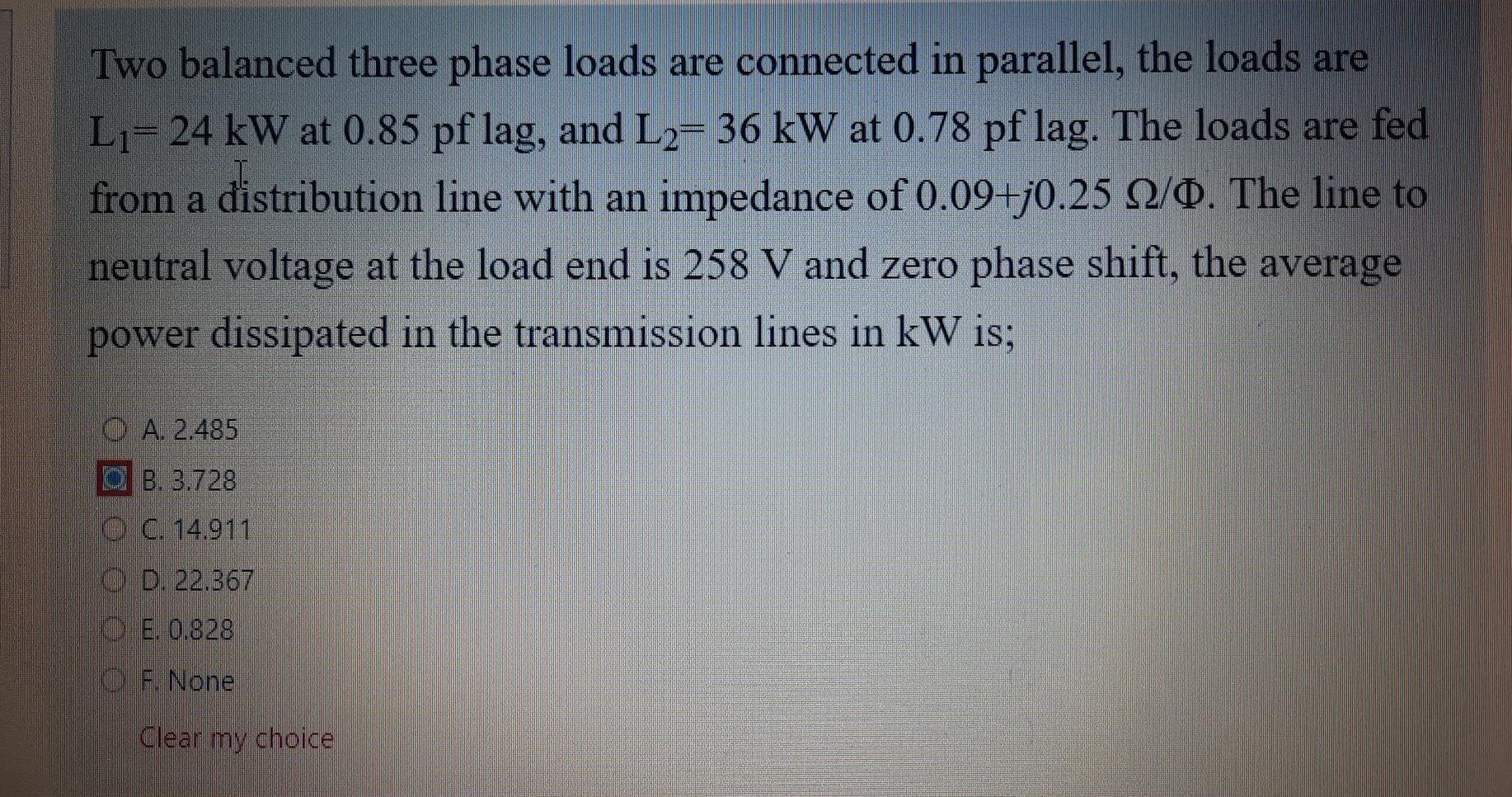 Solved Two balanced three phase loads are connected in | Chegg.com