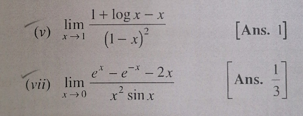 1 Log X X V Lim X 1 1 X Ans 1 Et E Chegg Com