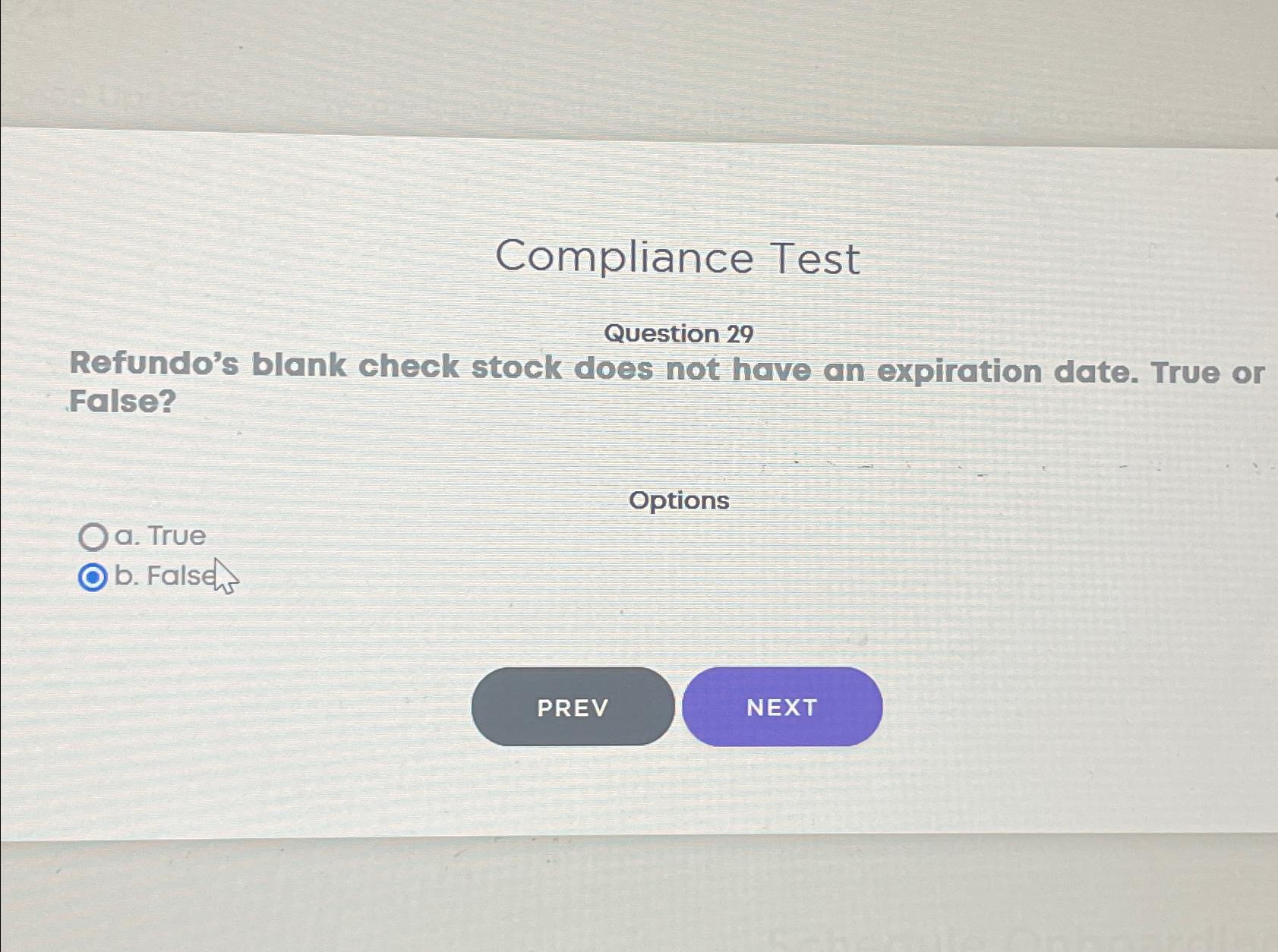 Solved Compliance TestQuestion 29Refundo's blank check stock | Chegg.com