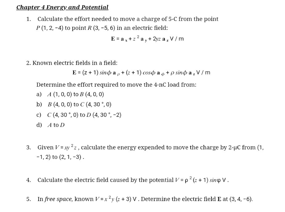 Solved Chapter 4 Energy And Potential 1 Calculate The Ef Chegg Com