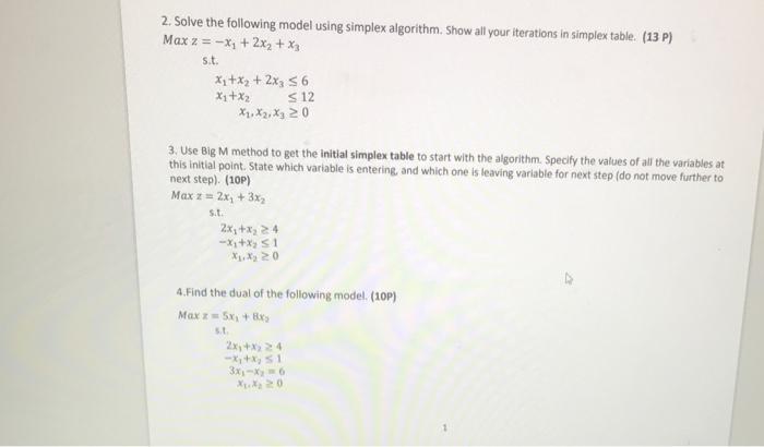 Solved 2. Solve the following model using simplex algorithm. | Chegg.com