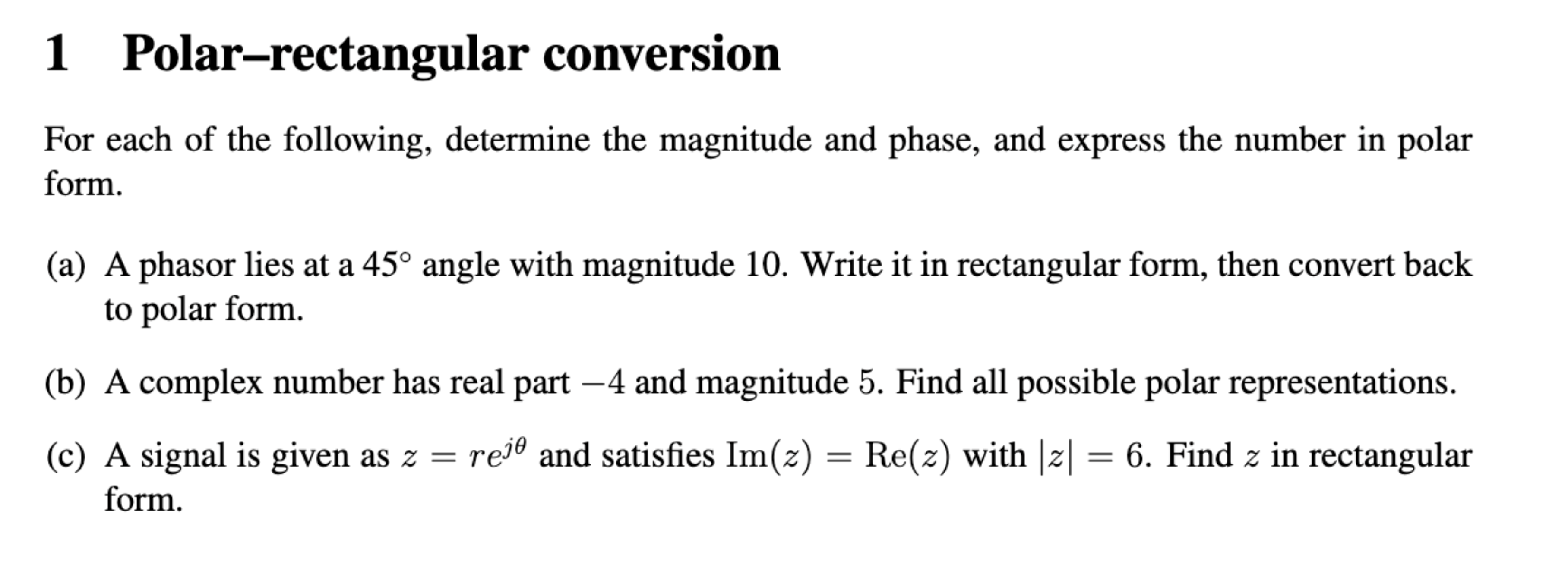 Solved 1 Polar-rectangular conversionFor each of the | Chegg.com