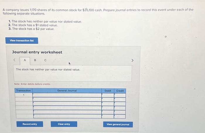 Solved A company issues 1,170 shares of its common stock for | Chegg.com