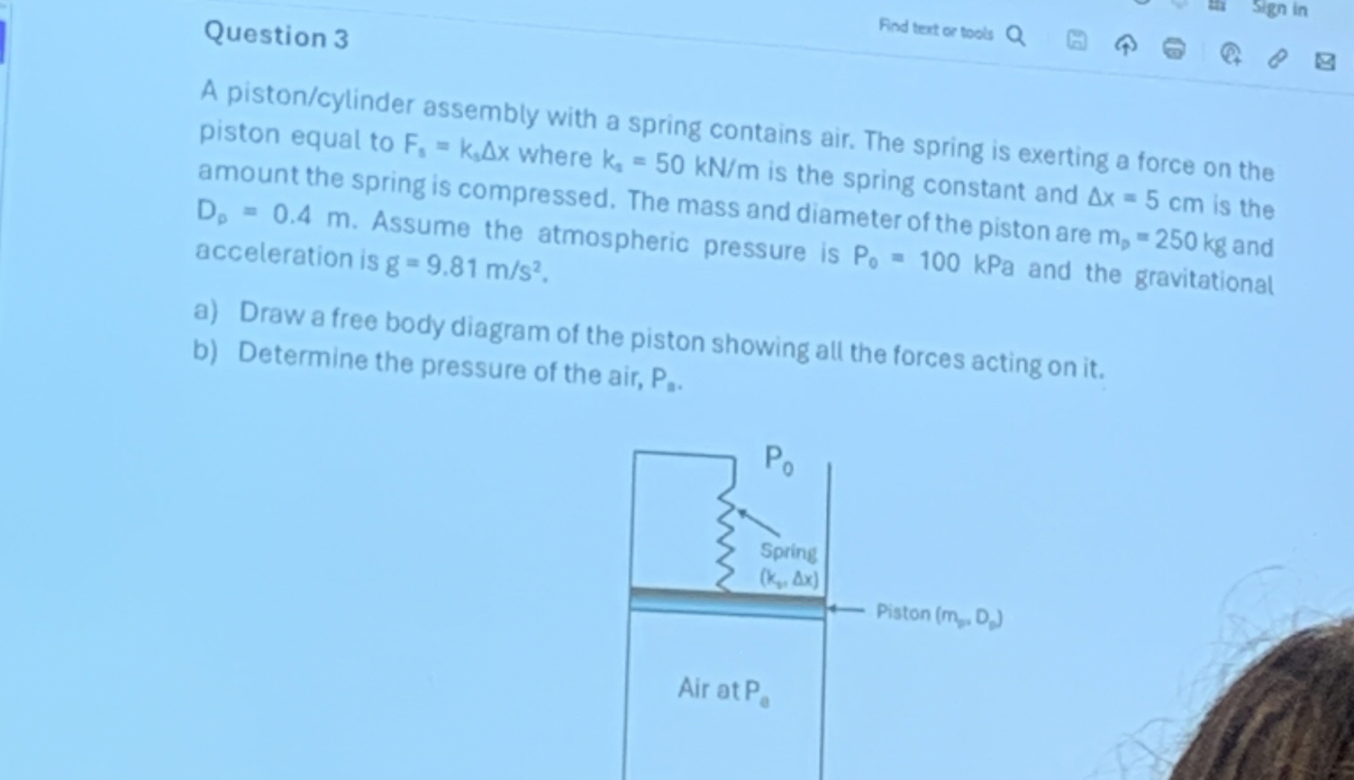 Solved Question 3A piston/cylinder assembly with a spring | Chegg.com