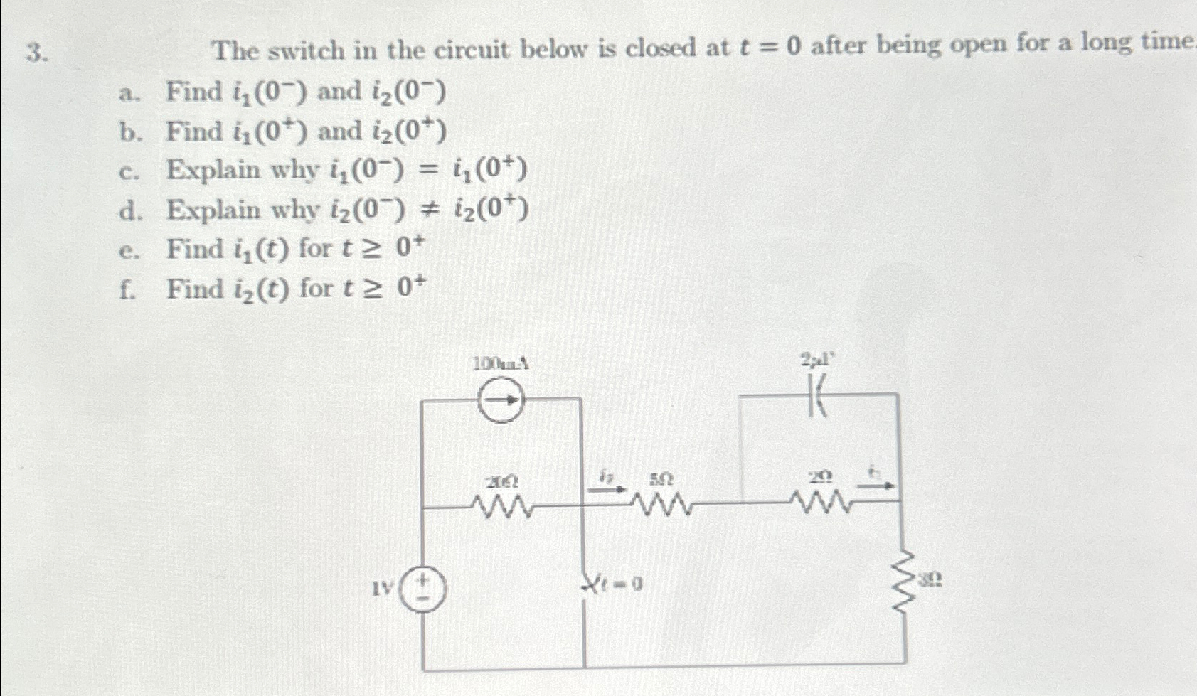 Solved The switch in the circuit below is closed at t=0 | Chegg.com