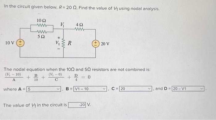 Solved In the circuit given below, R = 20. Find the value of | Chegg.com