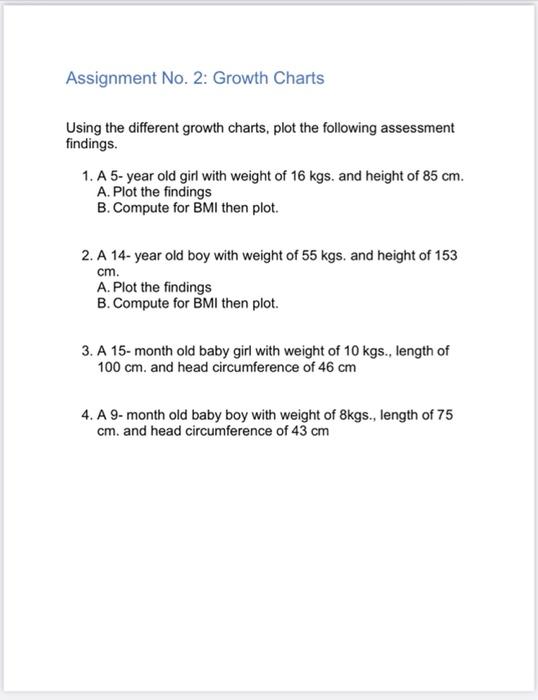 Using the different growth charts, plot the following | Chegg.com