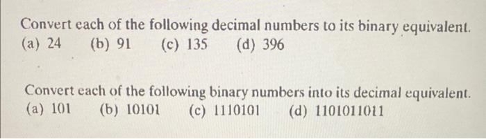 convert the following decimal number to their binary equivalent 24