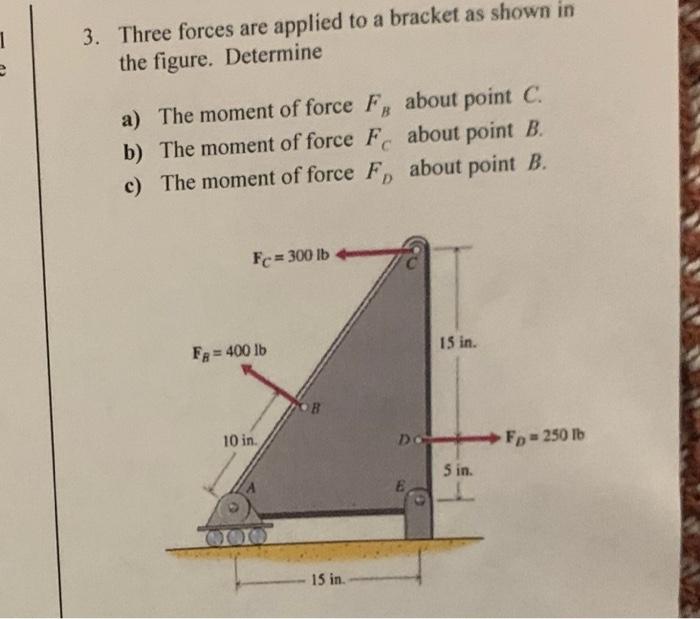 Solved 3. Three forces are applied to a bracket as shown in | Chegg.com