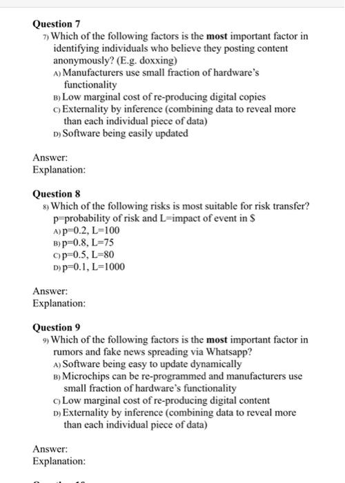 Solved Question 7 7) Which of the following factors is the | Chegg.com