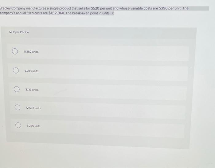 Solved Bradley Company manufactures a single product that