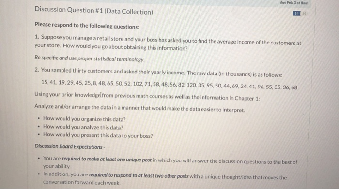 Solved Discussion Question #1 (Data Collection) Please | Chegg.com