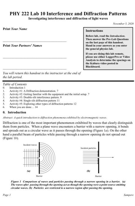 PHY 222 Lab 10 Interference and Diffraction Patterns | Chegg.com