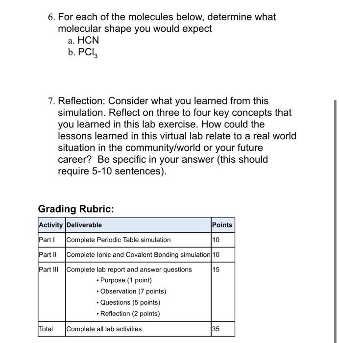 6. For each of the molecules below, determine what | Chegg.com