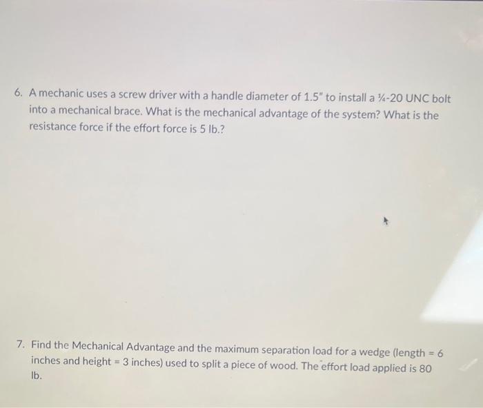 Solved Mechanical Advantage Review Directions Use the