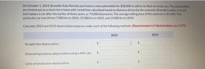 Solved On October 1, 2024, Bramble Auto Rentals purchases a | Chegg.com