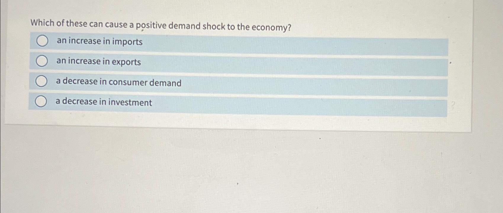 Solved Which of these can cause a positive demand shock to | Chegg.com