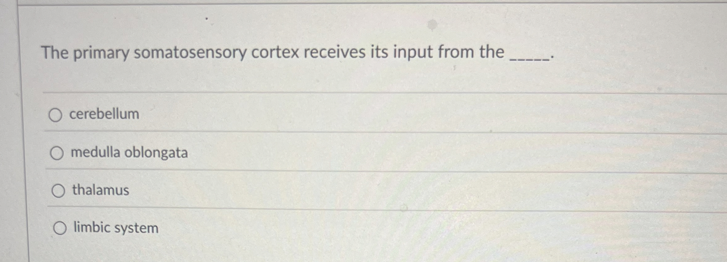 Solved The primary somatosensory cortex receives its input | Chegg.com 