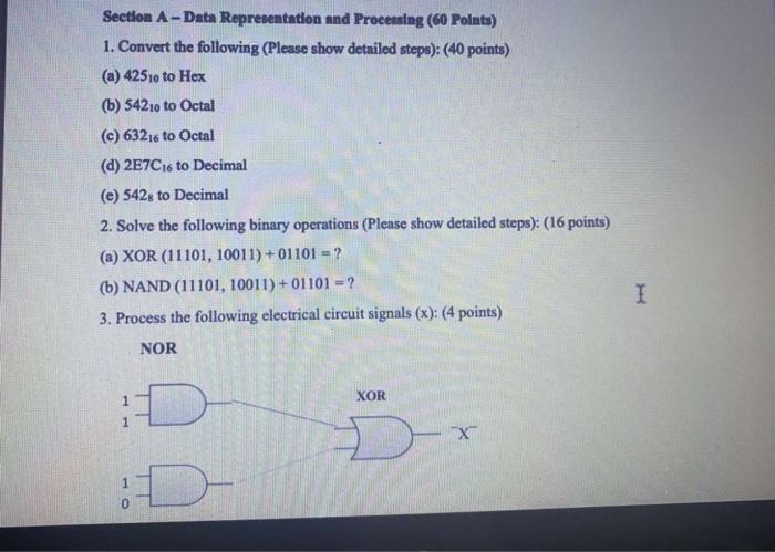 Solved Section A-Data Representation and Processing (60 | Chegg.com