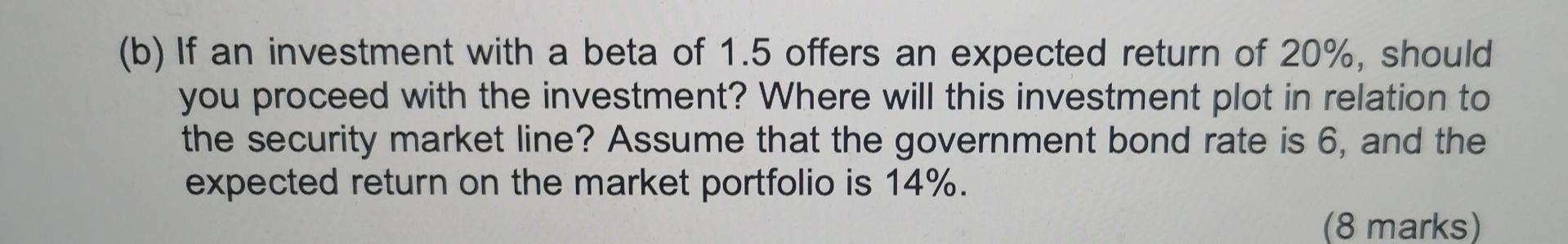 Solved (b) If An Investment With A Beta Of 1.5 Offers An | Chegg.com