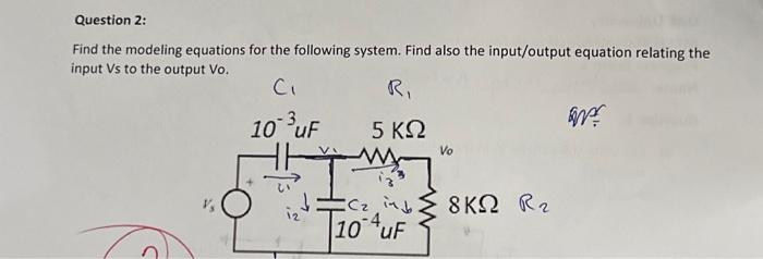 Solved Find the modeling equations for the following system. | Chegg.com