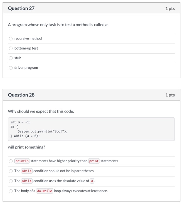 Solved Question 25 1 pts Consider the following class | Chegg.com