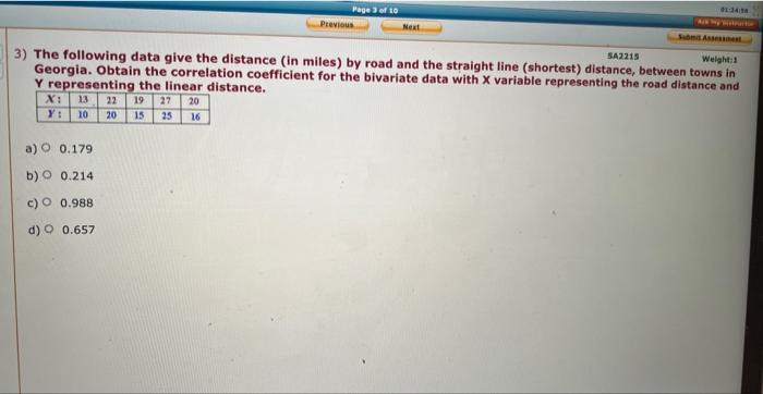 3) The following data give the distance (in miles) by | Chegg.com