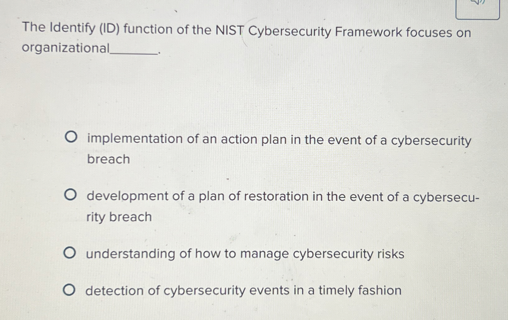 Solved The Identify (ID) ﻿function of the NIST Cybersecurity | Chegg.com