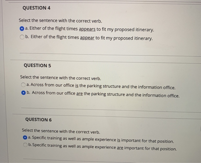 Solved QUESTION 1 Select The Sentence With The Correct Verb Chegg