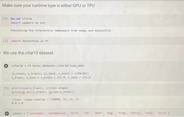 Solved Make sure your runtime type is either GPU or TPU [2] | Chegg.com