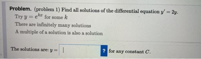 Solved Problem. (problem 1) Find all solutions of the | Chegg.com
