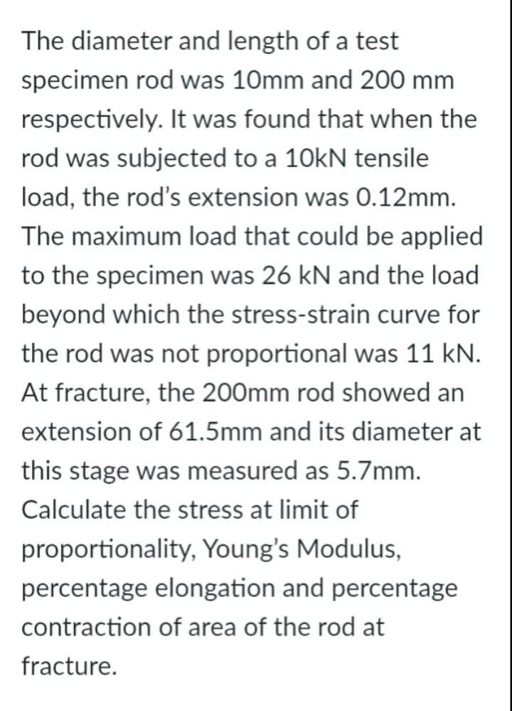 Rod Length Test In Rcc Solved The diameter and length of a test specimen rod was 10 | Chegg.com