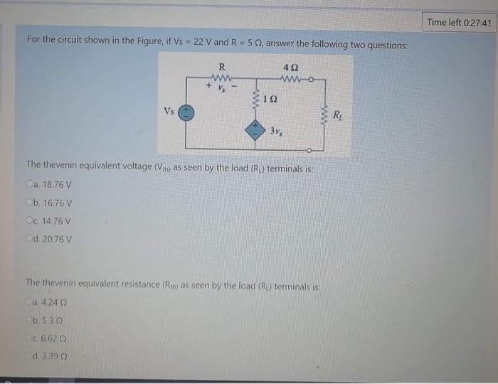 Solved Time left 0:27:41 For the circuit shown in the | Chegg.com