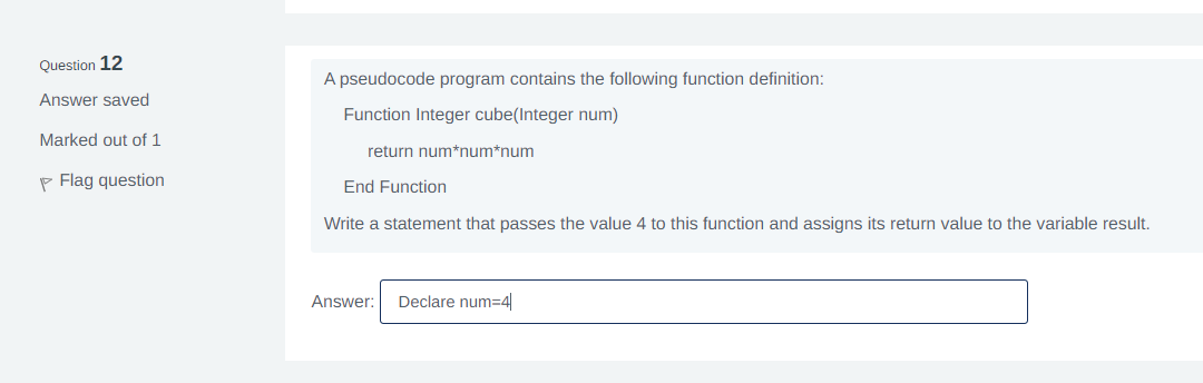 Solved Question 1 Answer saved Marked out of 1 P Flag | Chegg.com