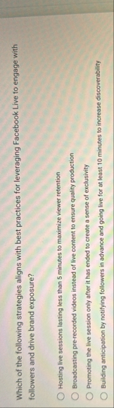 Solved Which of the following strategies aligns with best | Chegg.com