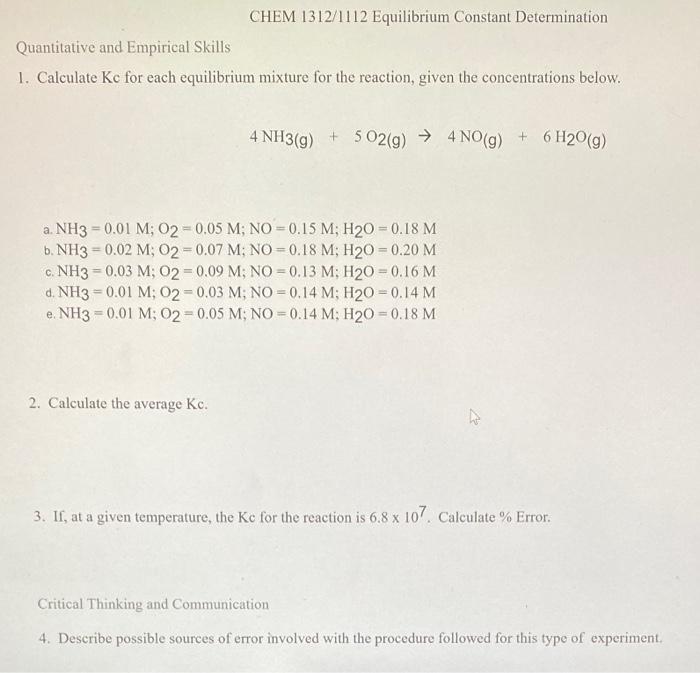 Solved CHEM 1312/1112 Equilibrium Constant Determination | Chegg.com