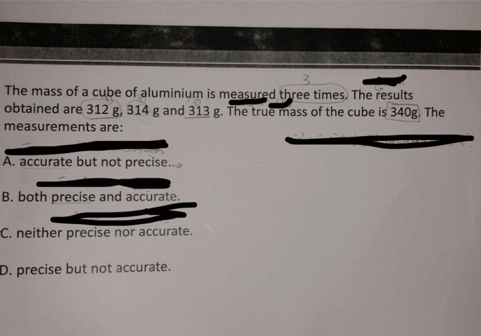 Solved 3 The Mass Of A Cube Of Aluminium Is Measured Three Chegg