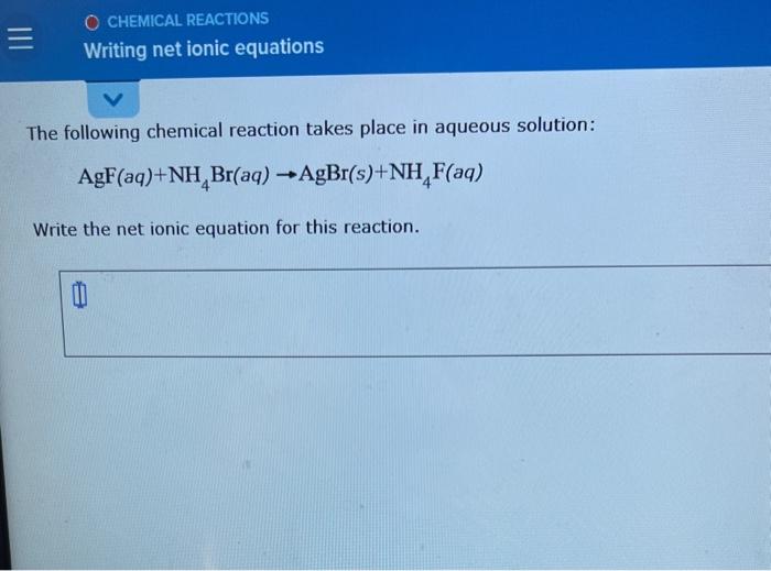 Solved The following chemical reaction takes place in | Chegg.com
