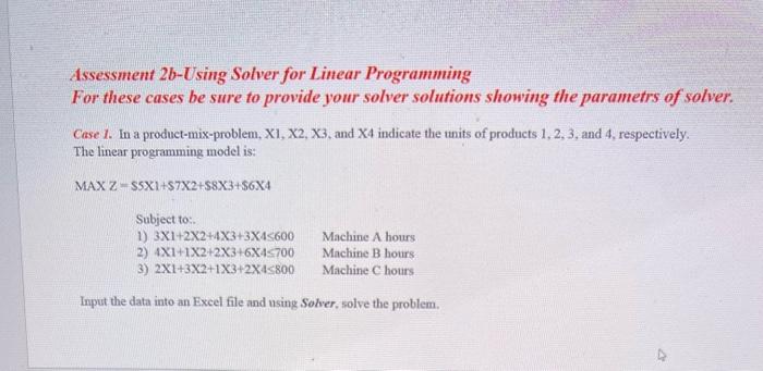 Solved Assessment 2b-Using Solver for Linear Programming For | Chegg.com