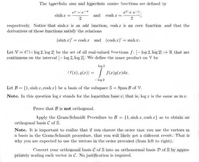 Solved The Hyperbolic Sine And Hyperbolic Cosine Functions 7423