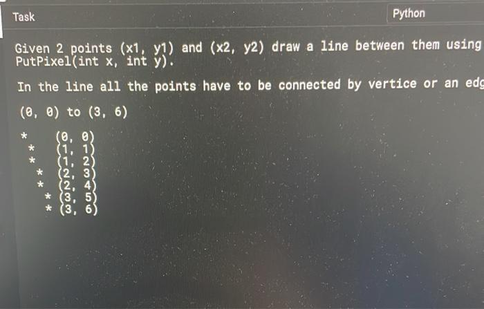 Solved Task Python Given 2 points (x1, y1) and (x2, y2) draw | Chegg.com