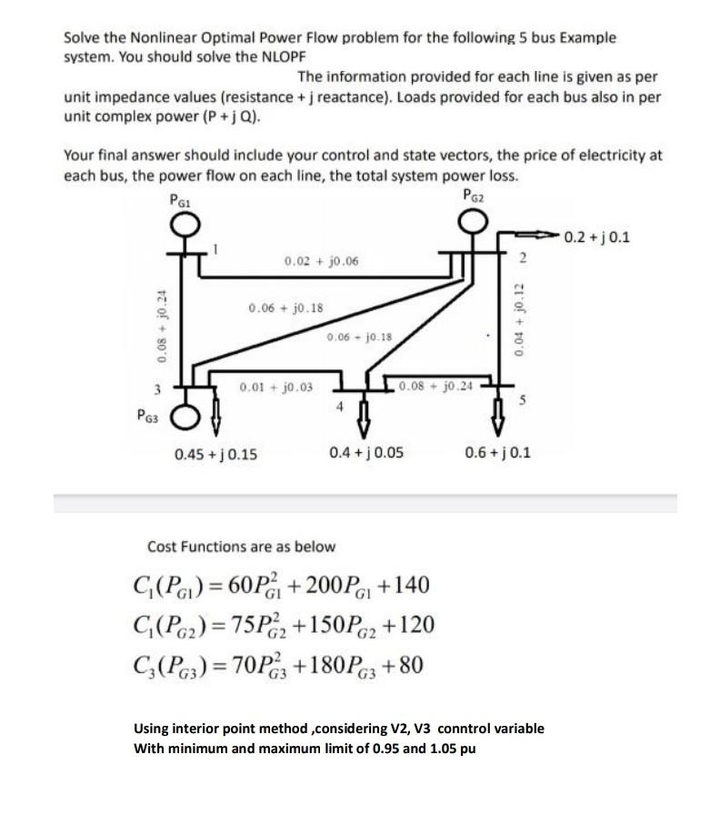 Solve the Nonlinear Optimal Power Flow problem for | Chegg.com